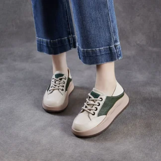 Women's Retro Color-Block Thick Sole Cutout Casual Shoes