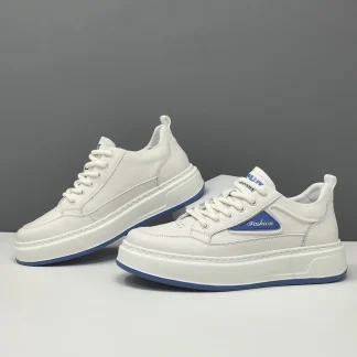 Men Genuine Leather Thick Sole Breathable Patchwork Casual Sneakers