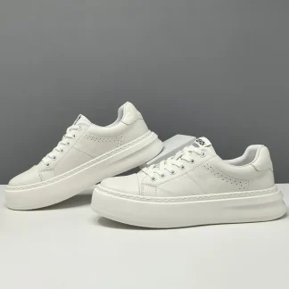Men's Plain Leather Fashion Casual Flat Sneakers