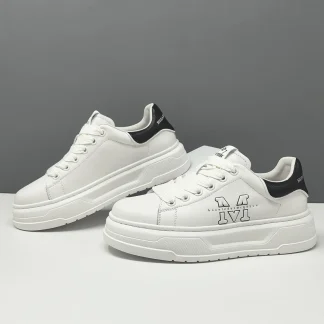 Men's Genuine Leather White Platform Sneakers Casual Fashion Trainers