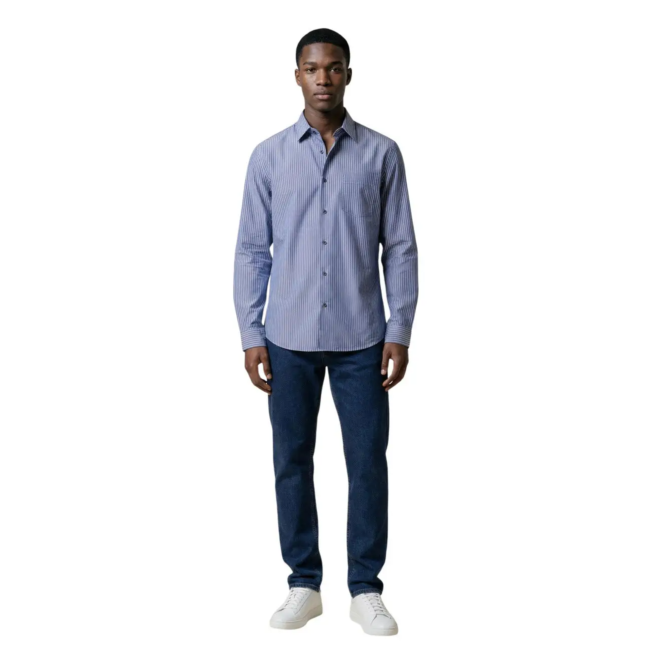 Chemise en coton rayée pour homme Armani Exchange bleu clair à manches longues – Image 5