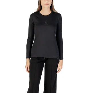 Armani Exchange White Women Long Sleeve T Shirt With Rhinestone Print (T-shirt à manches longues avec impression de pierres précieuses)