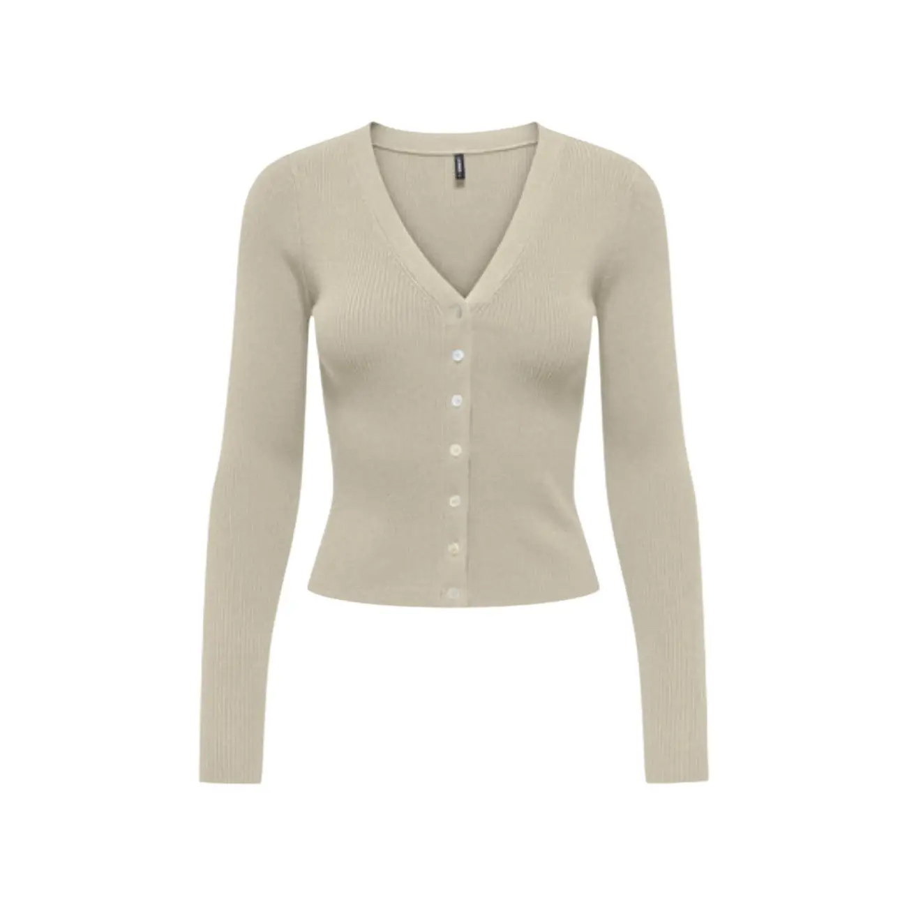 Cardigan à col V à manches longues beige avec boutons pour femmes – Image 2