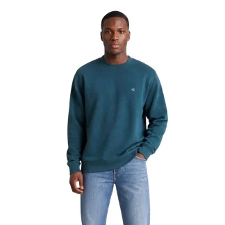 Pull à manches en coton vert à col rond pour homme Calvin Klein Jeans