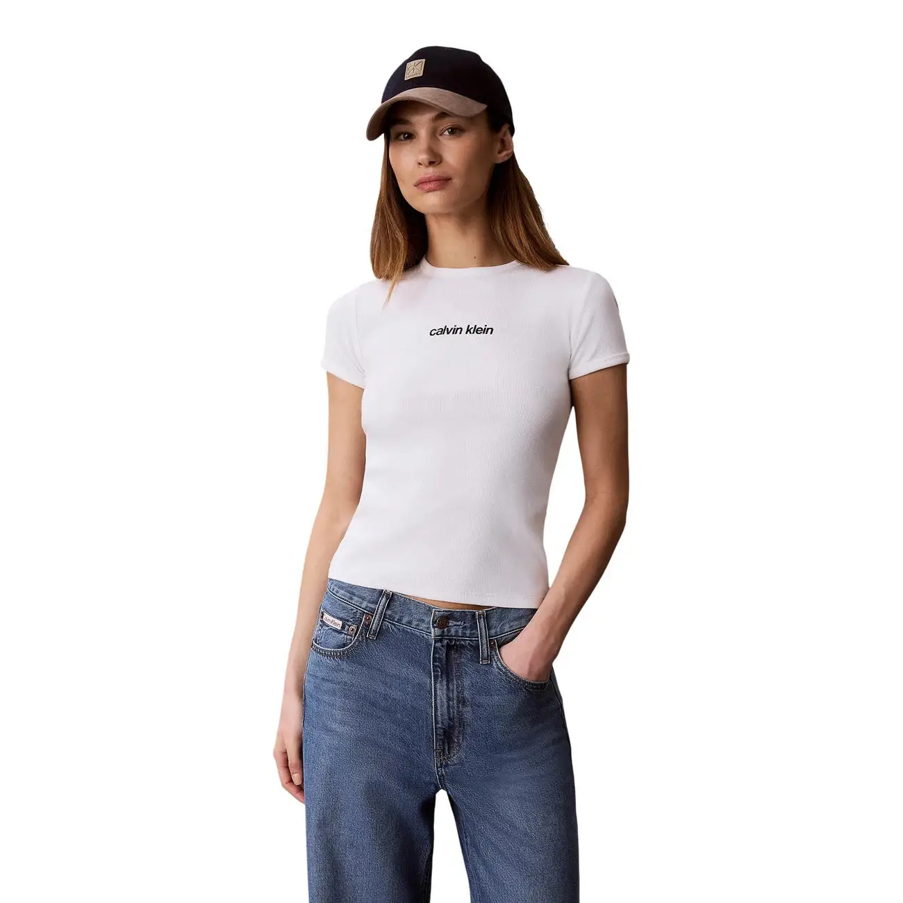 T-shirt rond en coton blanc pour femmes Calvin Klein Jeans