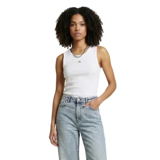 Haut sans manches blanc pour femmes Calvin Klein Jeans, col rond