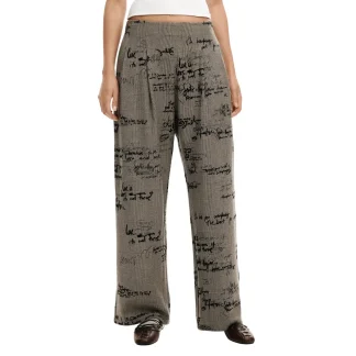 Pantalon droit pour femmes gris à motifs, fermeture éclair, mélange de viscose