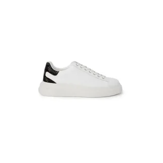 Sneaker en cuir blanc avec talon à motifs et accents dorés