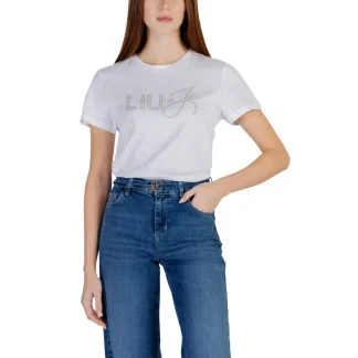 T-shirt court femme à col rond en coton blanc Liu Jo, 100 % coton