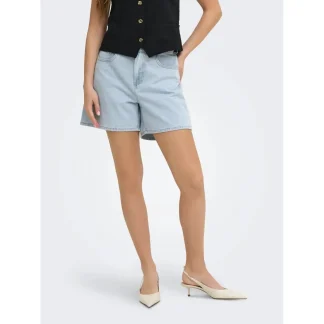 Only Jean bleu clair en coton mélangé pour femme Shorts