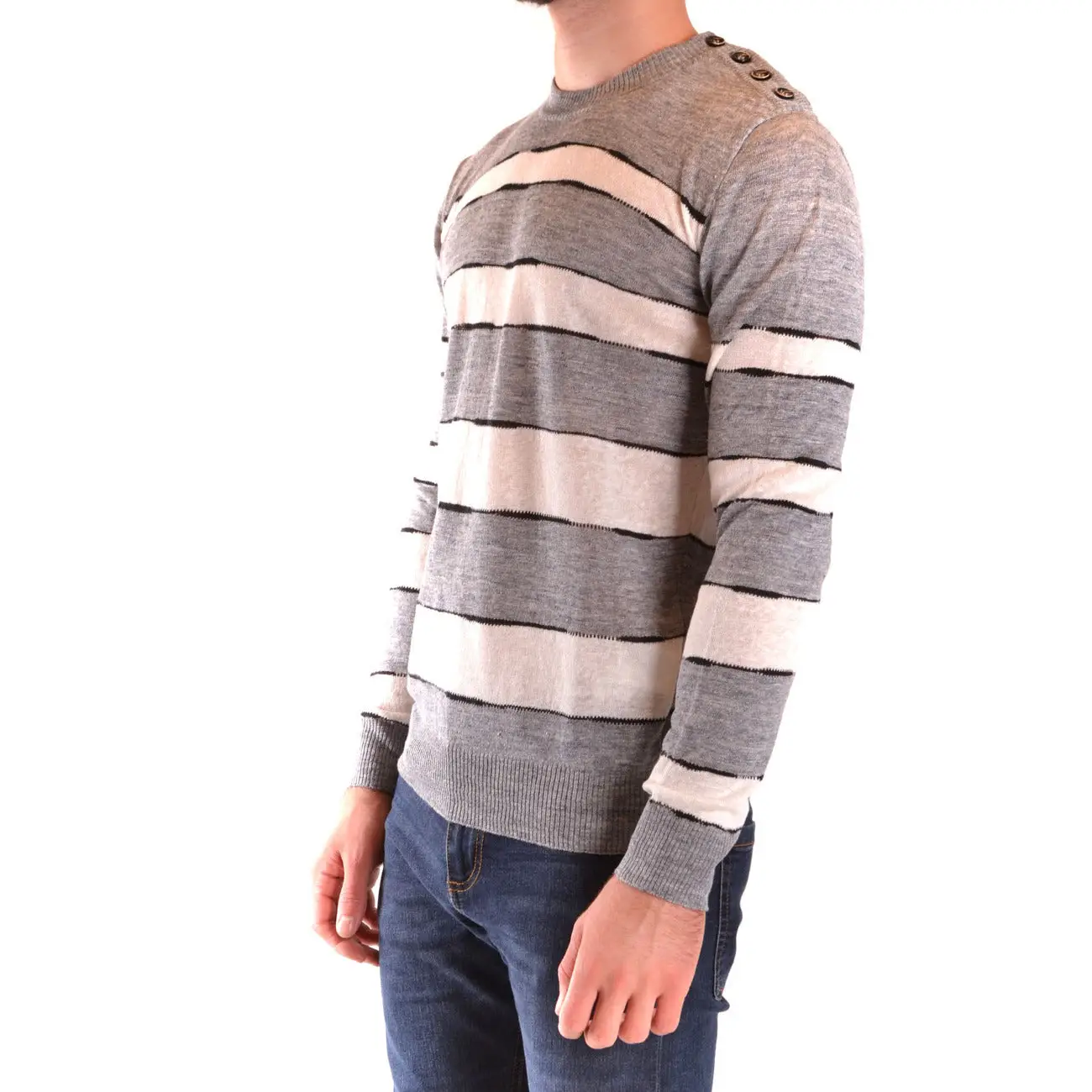 Pull en lin multicolore à rayures tricoté pour homme par Paolo Pecora – Image 3