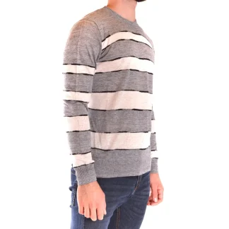 Pull en lin multicolore à rayures tricoté pour homme par Paolo Pecora