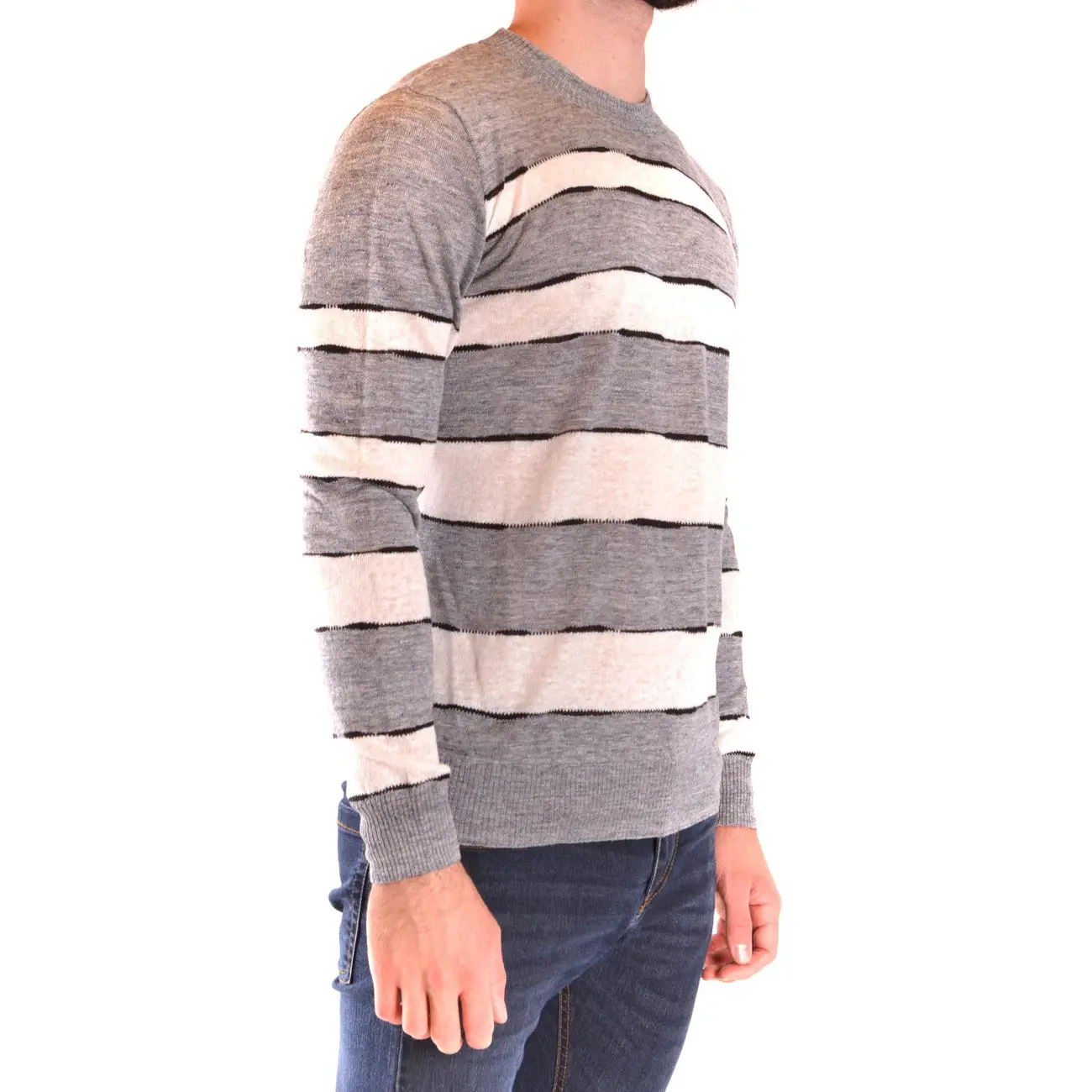 Pull en lin multicolore à rayures tricoté pour homme par Paolo Pecora – Image 2