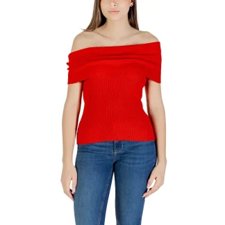 Haut en tricot sans manches à encolure bateau en coton mélangé rouge pour femmes