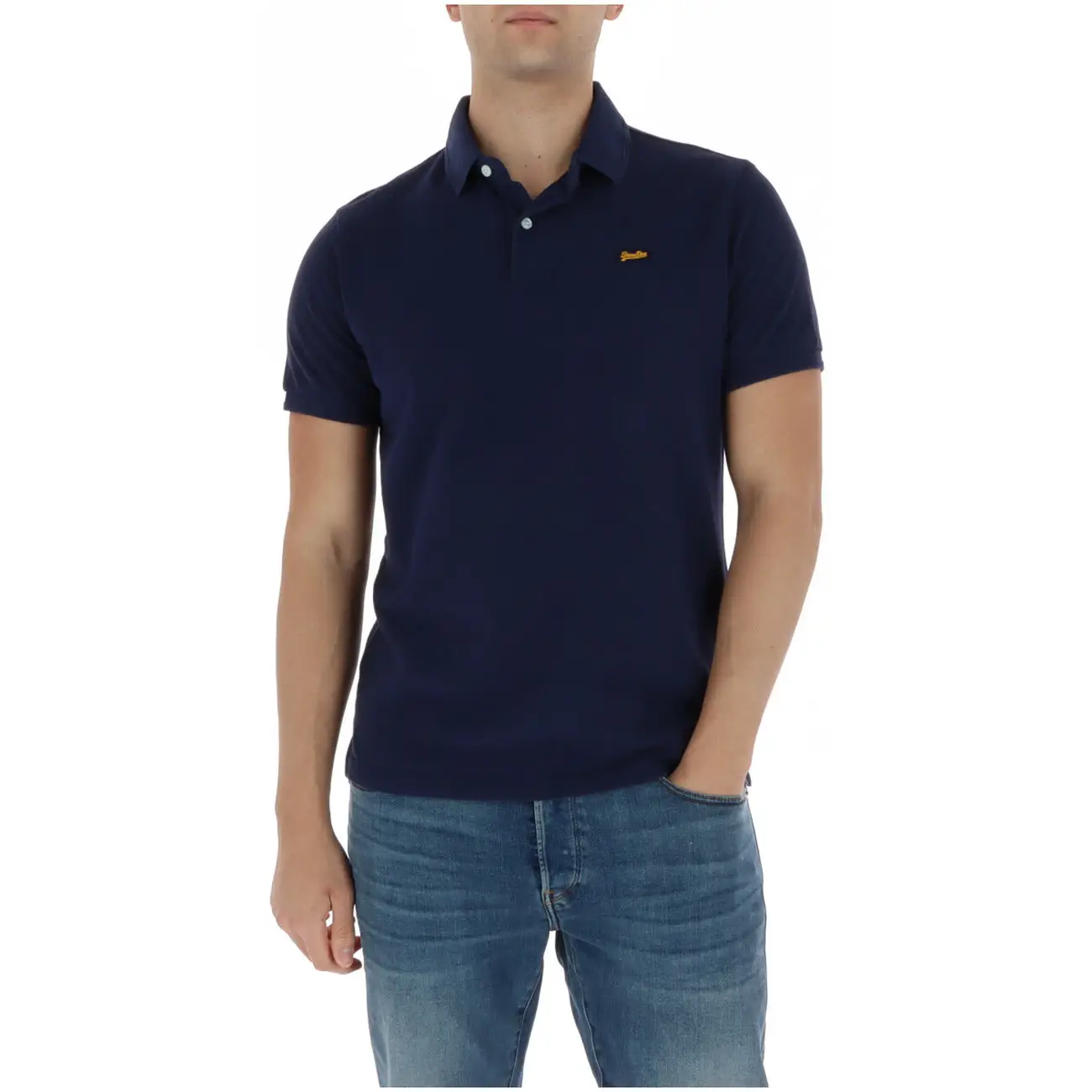 Polo pour homme Superdry bleu manches courtes en coton M1110452A