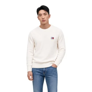 Vêtements tricotés pour homme Tommy Hilfiger blanc, encolure ronde, coton biologique