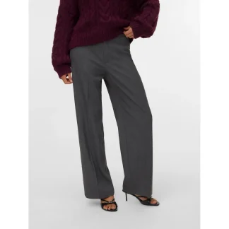Vero Moda Pantalon pour femmes gris avec fermeture éclair et bouton, coupe régulière