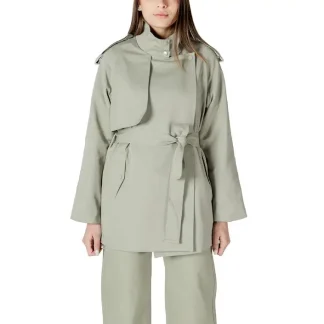 Blazer trench-coat ceinturé vert sauge pour femme